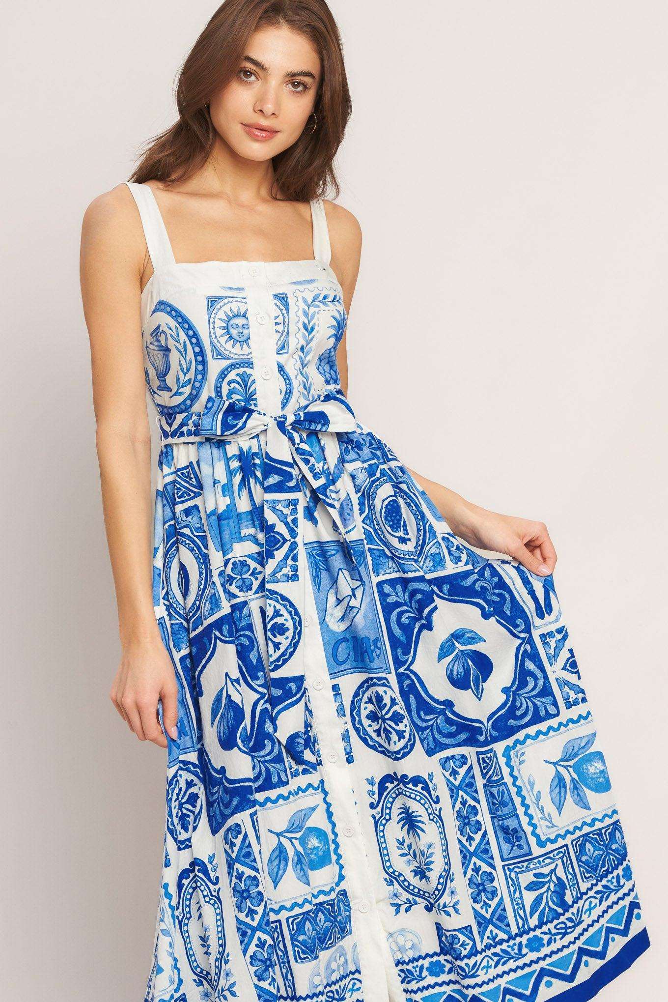 Blue Majolica Charm Woven Midi Dress - Regular & Plus Size