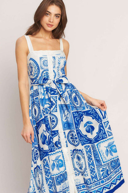 Blue Majolica Charm Woven Midi Dress - Regular & Plus Size