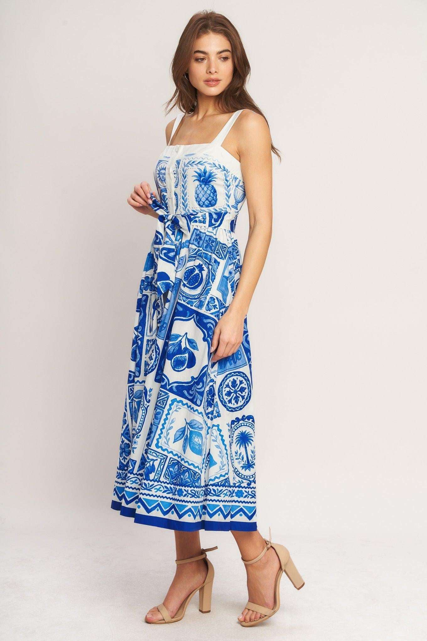 Blue Majolica Charm Woven Midi Dress - Regular & Plus Size