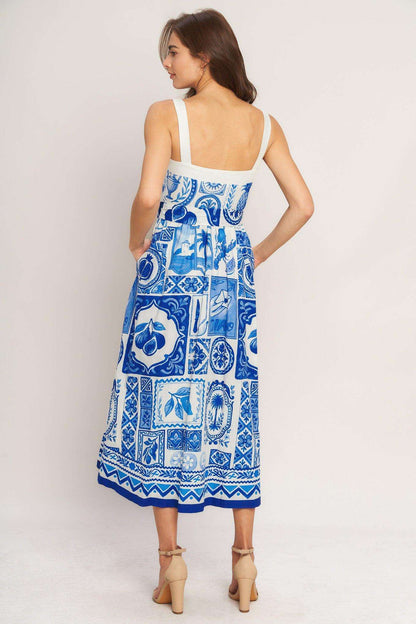 Blue Majolica Charm Woven Midi Dress - Regular & Plus Size