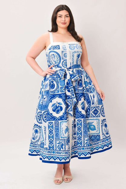 Blue Majolica Charm Woven Midi Dress - Regular & Plus Size