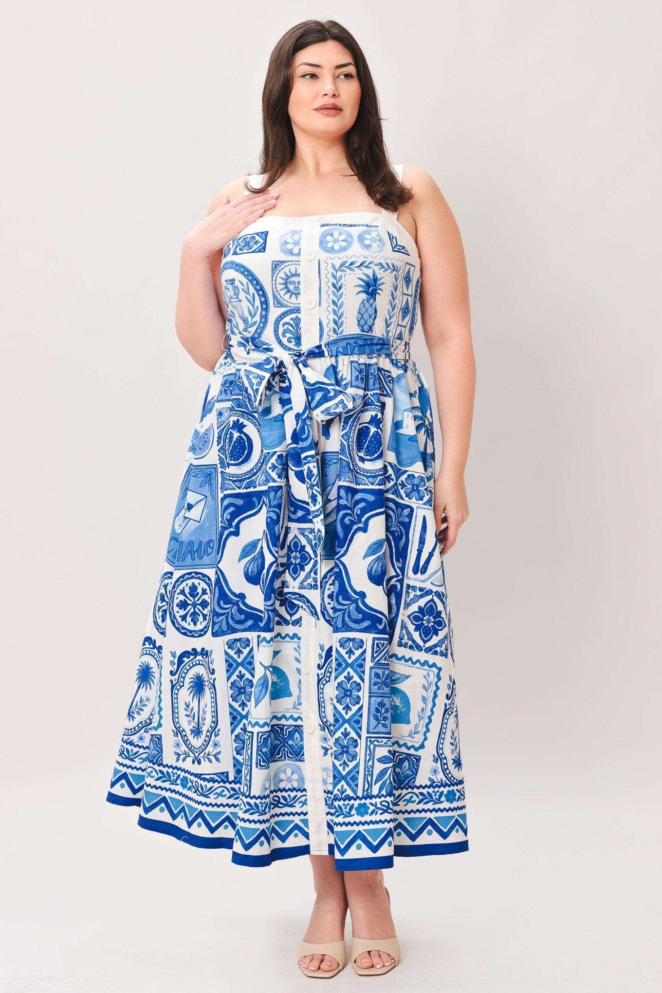 Blue Majolica Charm Woven Midi Dress - Regular & Plus Size