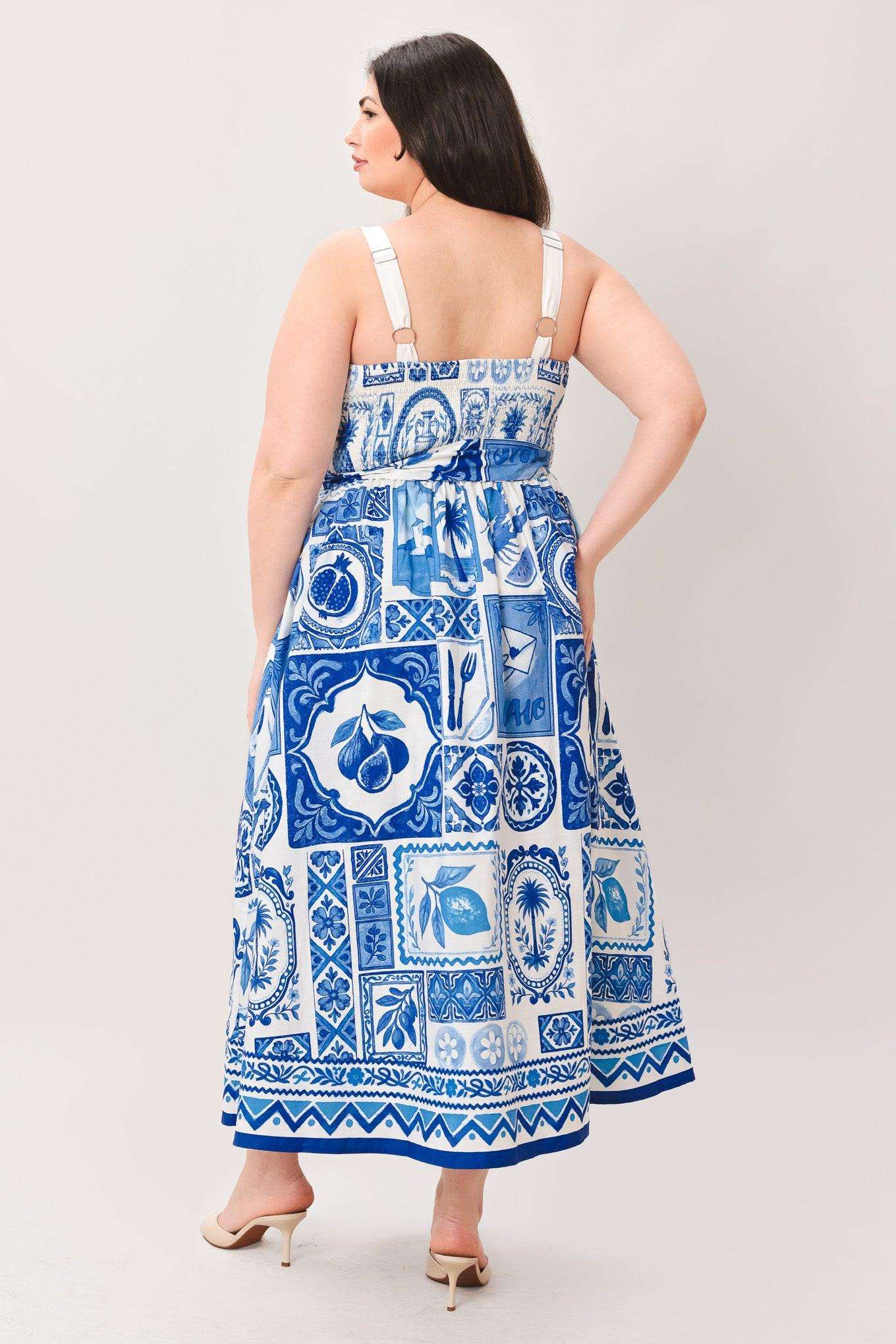 Blue Majolica Charm Woven Midi Dress - Regular & Plus Size