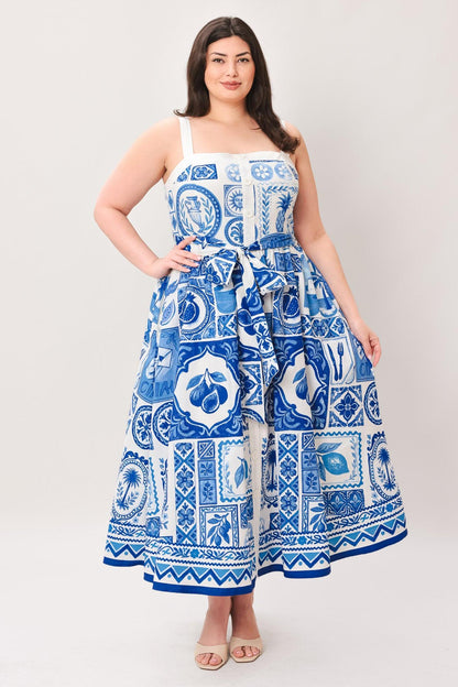 Blue Majolica Charm Woven Midi Dress - Regular & Plus Size