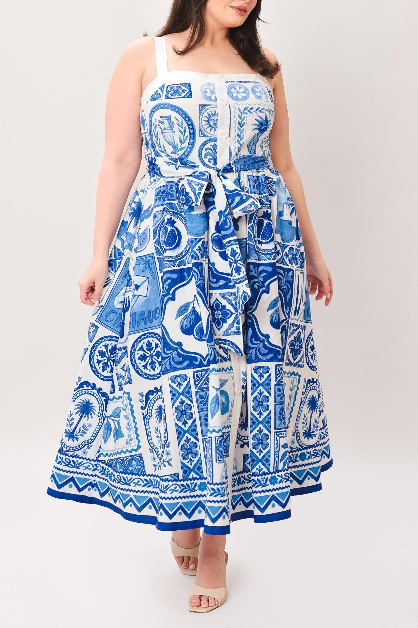 Blue Majolica Charm Woven Midi Dress - Regular & Plus Size