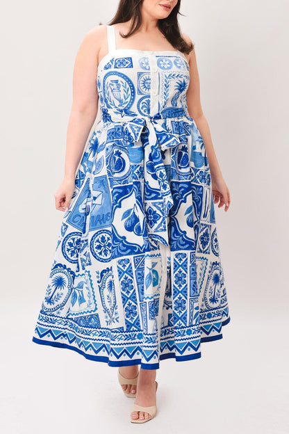 Blue Majolica Charm Woven Midi Dress - Regular & Plus Size