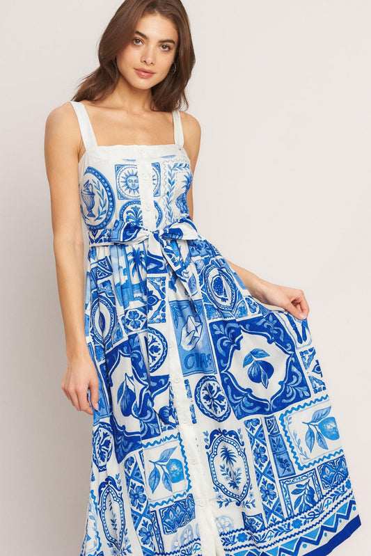 Blue Majolica Charm Woven Midi Dress - Regular & Plus Size