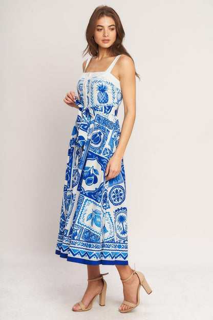 Blue Majolica Charm Woven Midi Dress - Regular & Plus Size