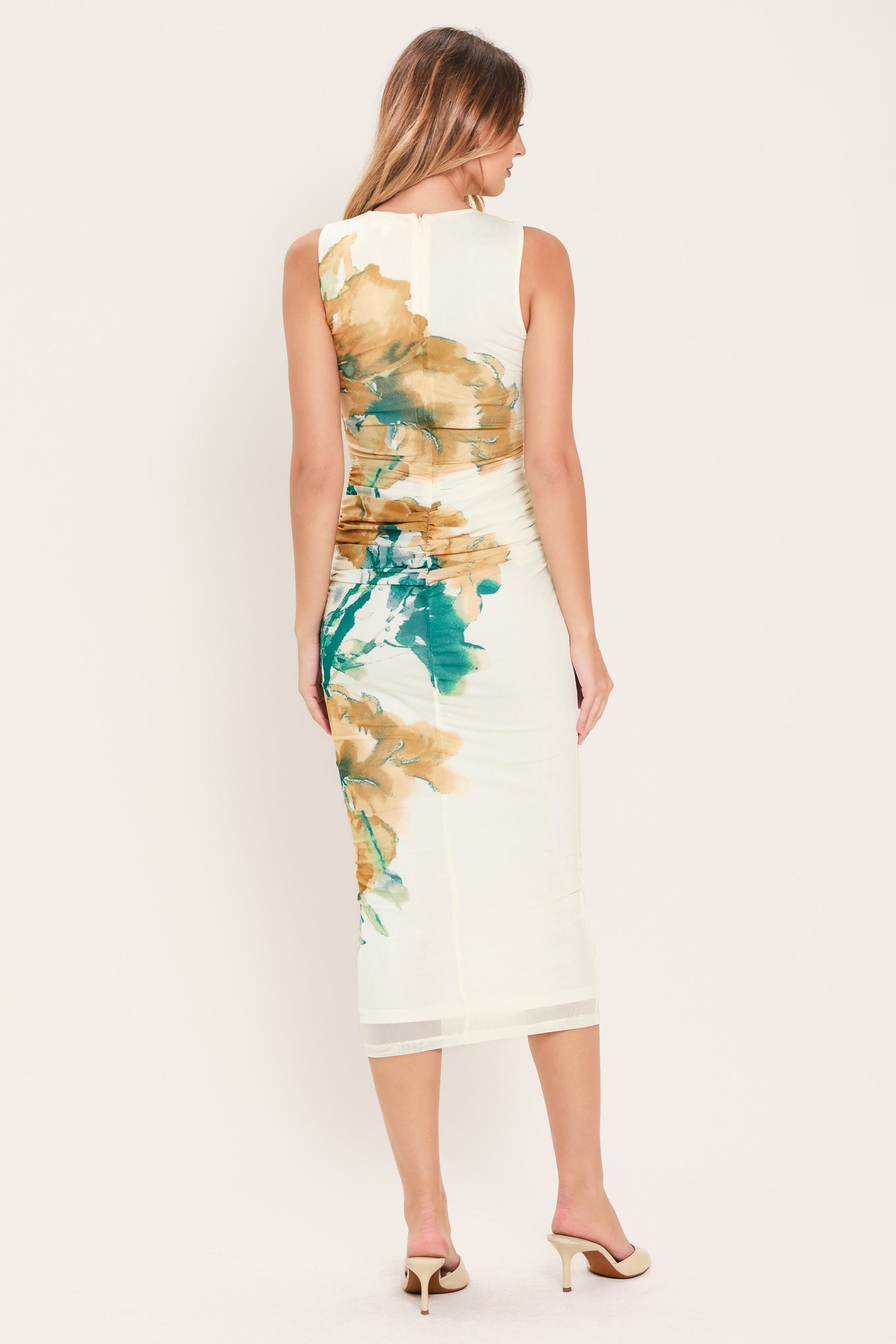 Bluebell Whisper Power Mesh Midi Dress – Elegant Structure with a Whimsical Touch