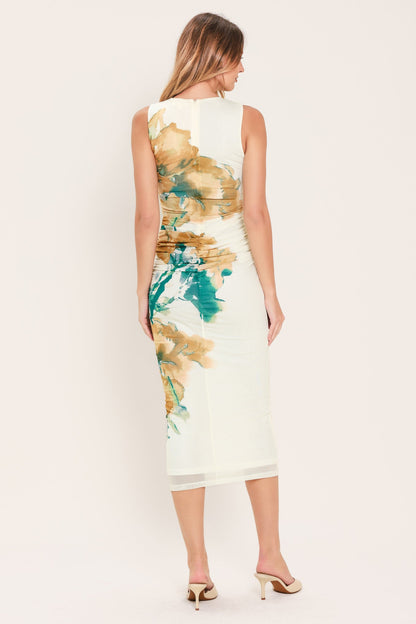 Bluebell Whisper Power Mesh Midi Dress – Elegant Structure with a Whimsical Touch