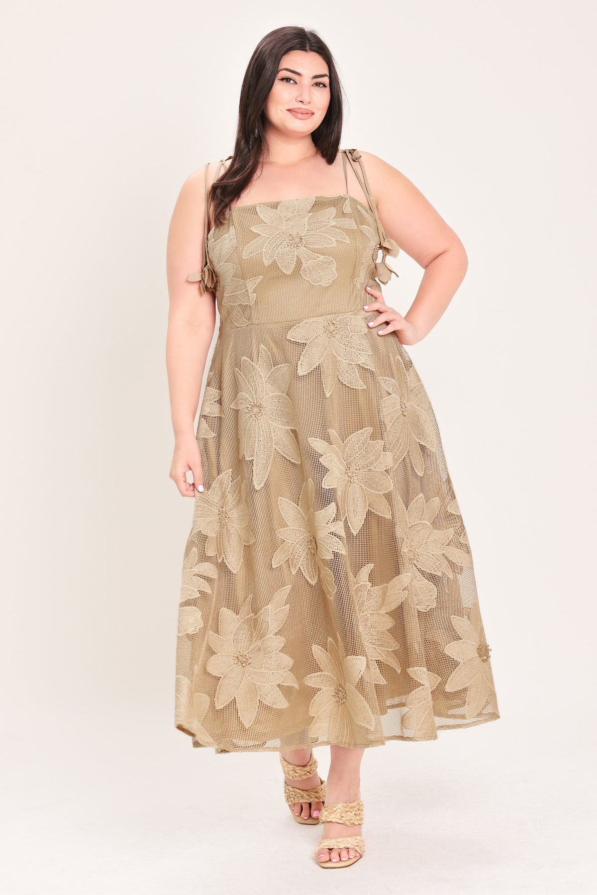 Sandy Bloom Floral Woven Lace Midi Dress - Misses & Plus Sizes - Elegant Event Ready