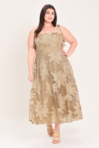 Sandy Bloom Floral Woven Lace Midi Dress - Misses & Plus Sizes - Elegant Event Ready