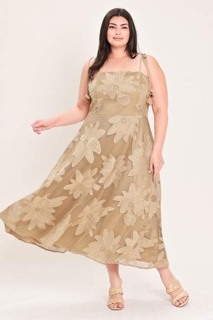Sandy Bloom Floral Woven Lace Midi Dress - Misses & Plus Sizes - Elegant Event Ready