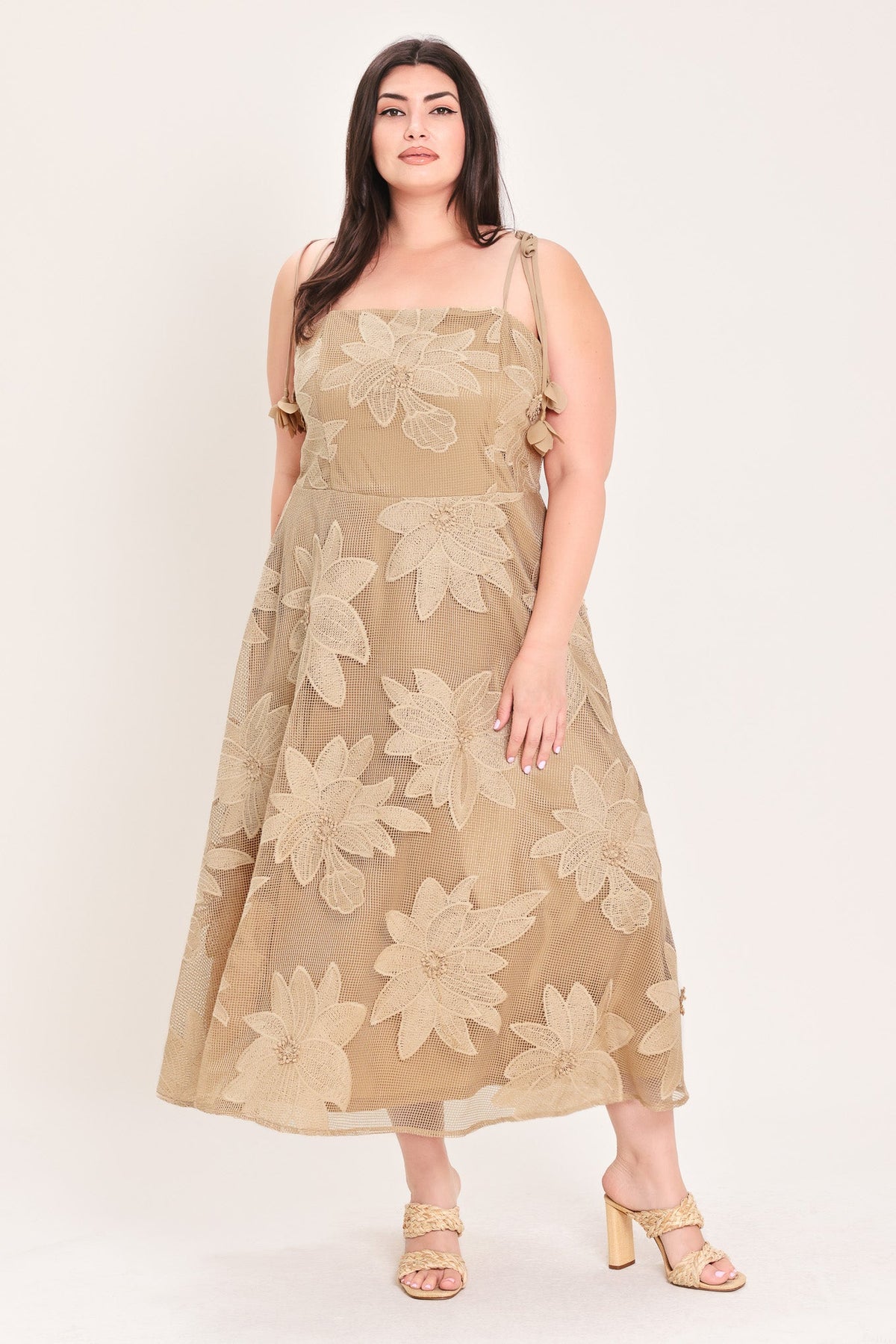 Sandy Bloom Floral Woven Lace Midi Dress - Misses & Plus Sizes - Elegant Event Ready