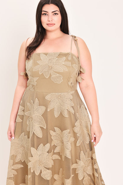 Sandy Bloom Floral Woven Lace Midi Dress - Misses & Plus Sizes - Elegant Event Ready