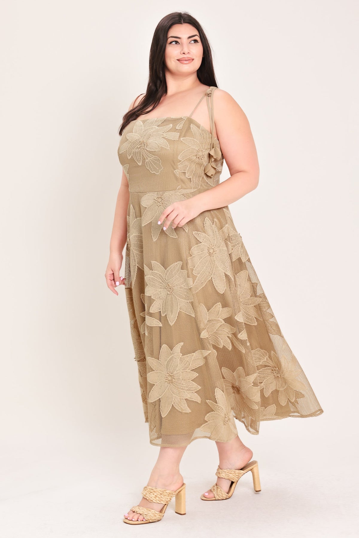 Sandy Bloom Floral Woven Lace Midi Dress - Misses & Plus Sizes - Elegant Event Ready