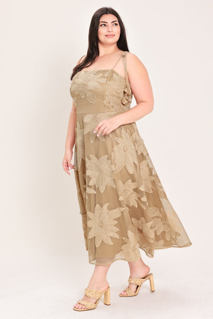 Sandy Bloom Floral Woven Lace Midi Dress - Misses & Plus Sizes - Elegant Event Ready