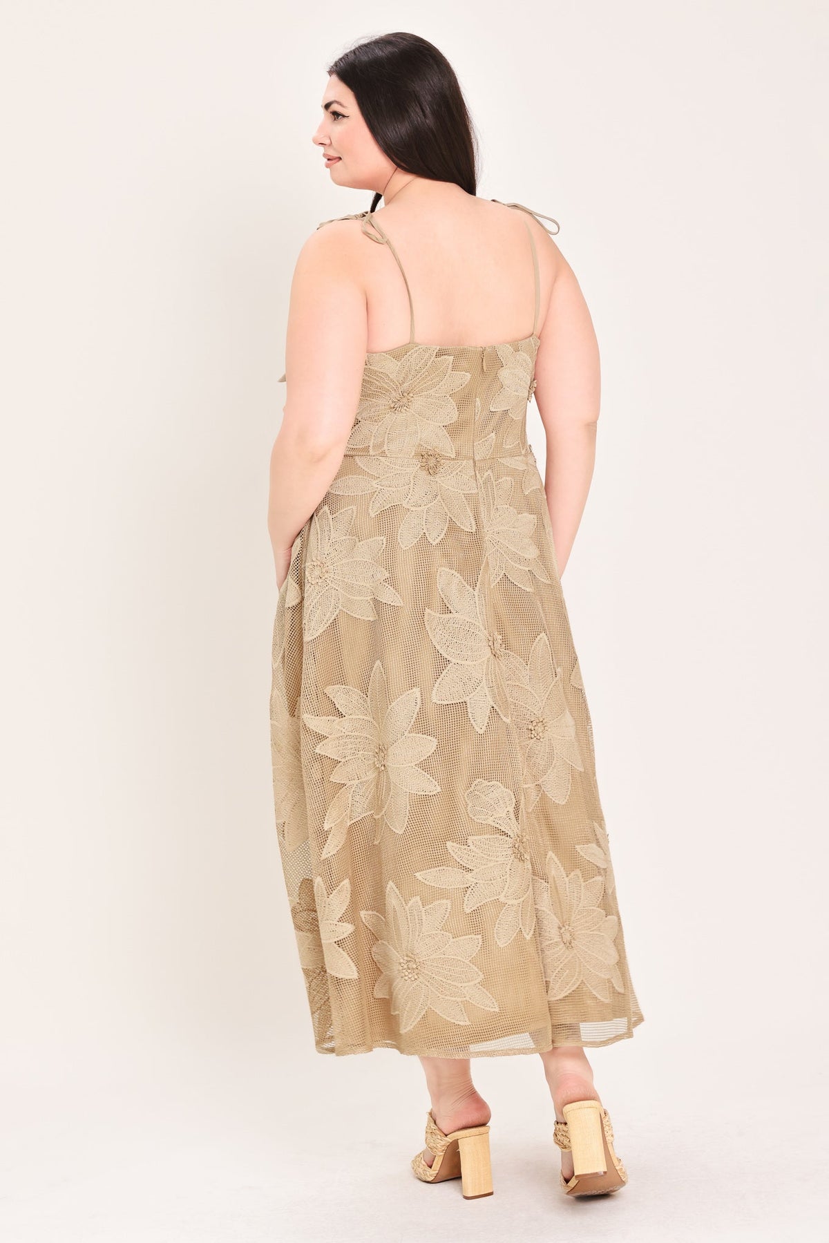 Sandy Bloom Floral Woven Lace Midi Dress - Misses & Plus Sizes - Elegant Event Ready