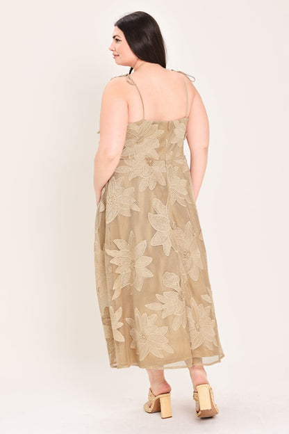 Sandy Bloom Floral Woven Lace Midi Dress - Misses & Plus Sizes - Elegant Event Ready