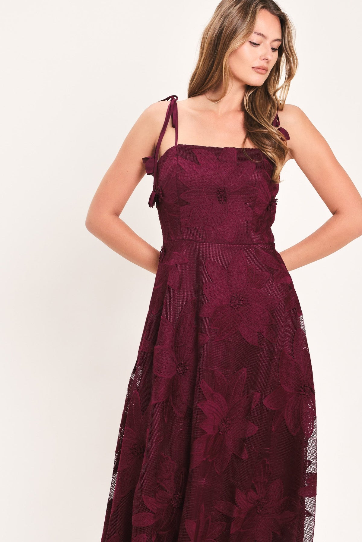 Sandy Bloom Floral Woven Lace Midi Dress - Misses & Plus Sizes - Elegant Event Ready