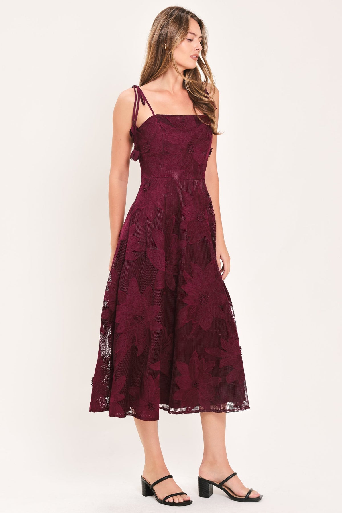 Sandy Bloom Floral Woven Lace Midi Dress - Misses & Plus Sizes - Elegant Event Ready