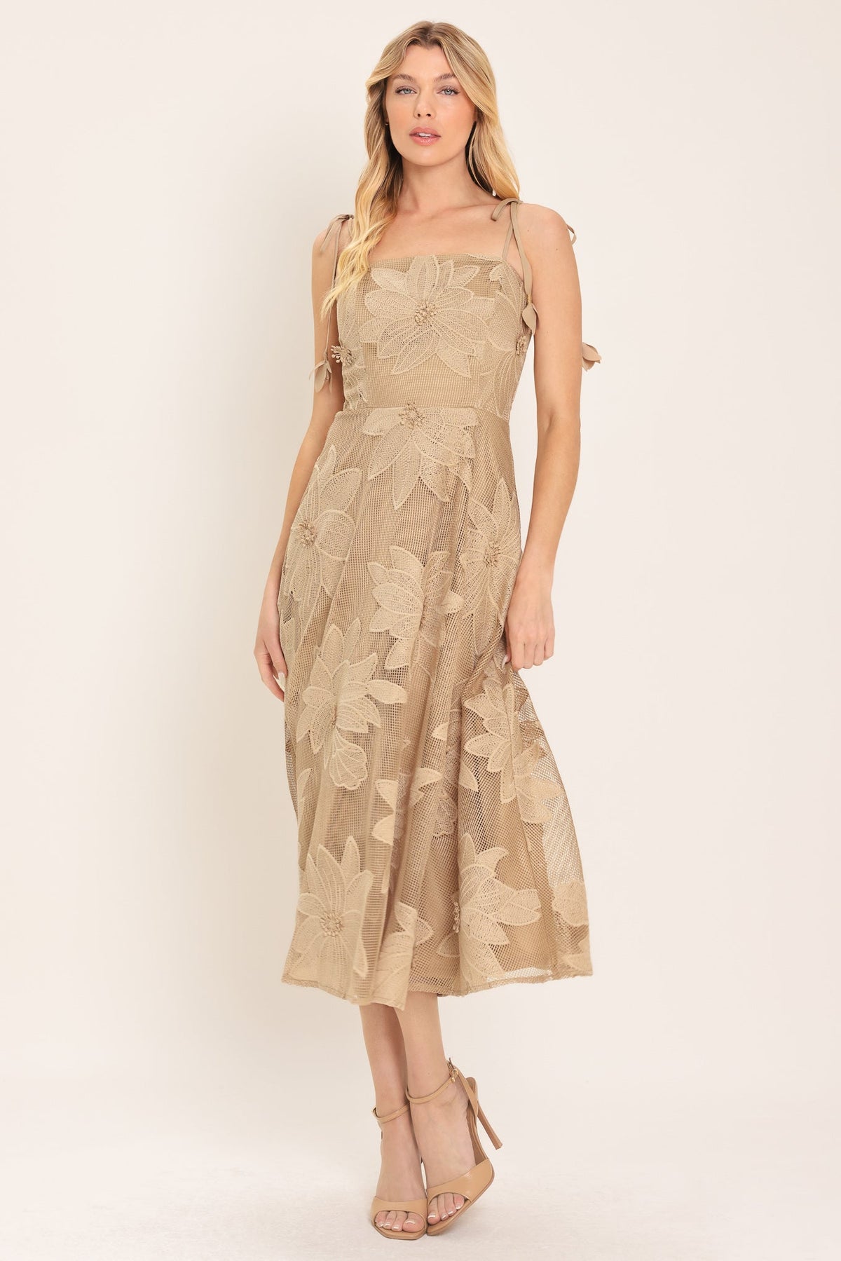 Sandy Bloom Floral Woven Lace Midi Dress - Misses & Plus Sizes - Elegant Event Ready