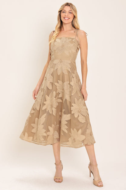 Sandy Bloom Floral Woven Lace Midi Dress - Regular & Plus Sizes - Elegant Event Ready