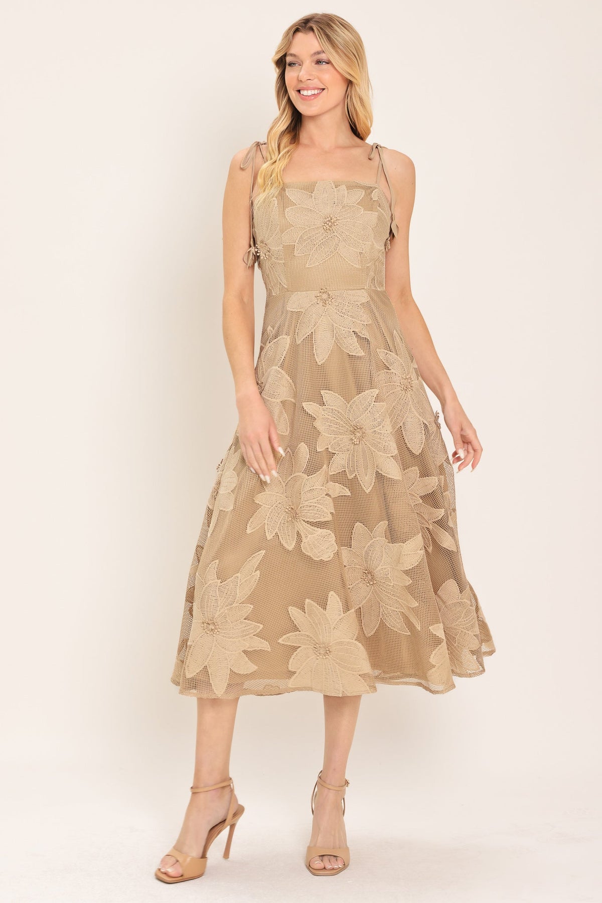 Sandy Bloom Floral Woven Lace Midi Dress - Misses & Plus Sizes - Elegant Event Ready
