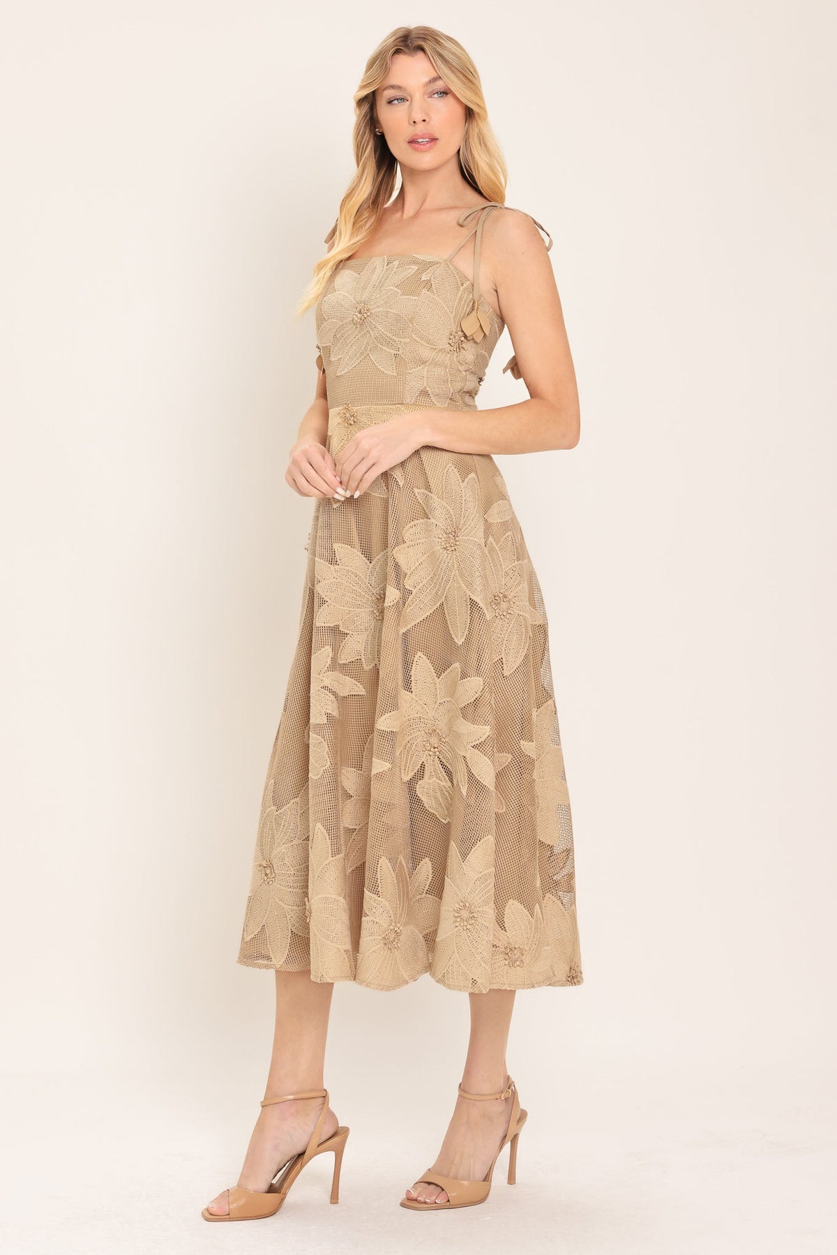 Sandy Bloom Floral Woven Lace Midi Dress - Misses & Plus Sizes - Elegant Event Ready