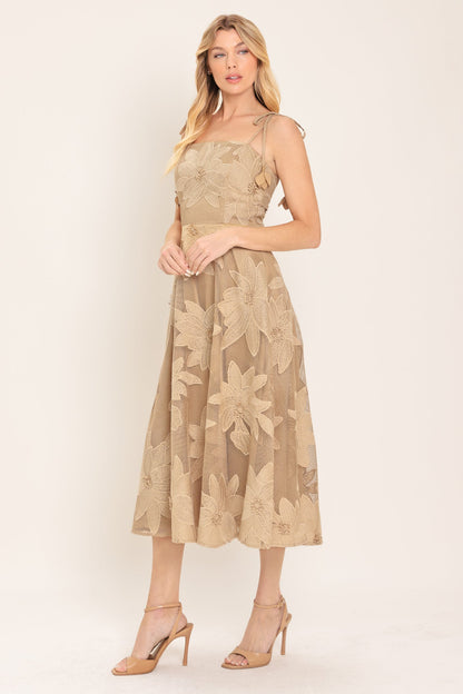 Sandy Bloom Floral Woven Lace Midi Dress - Misses & Plus Sizes - Elegant Event Ready