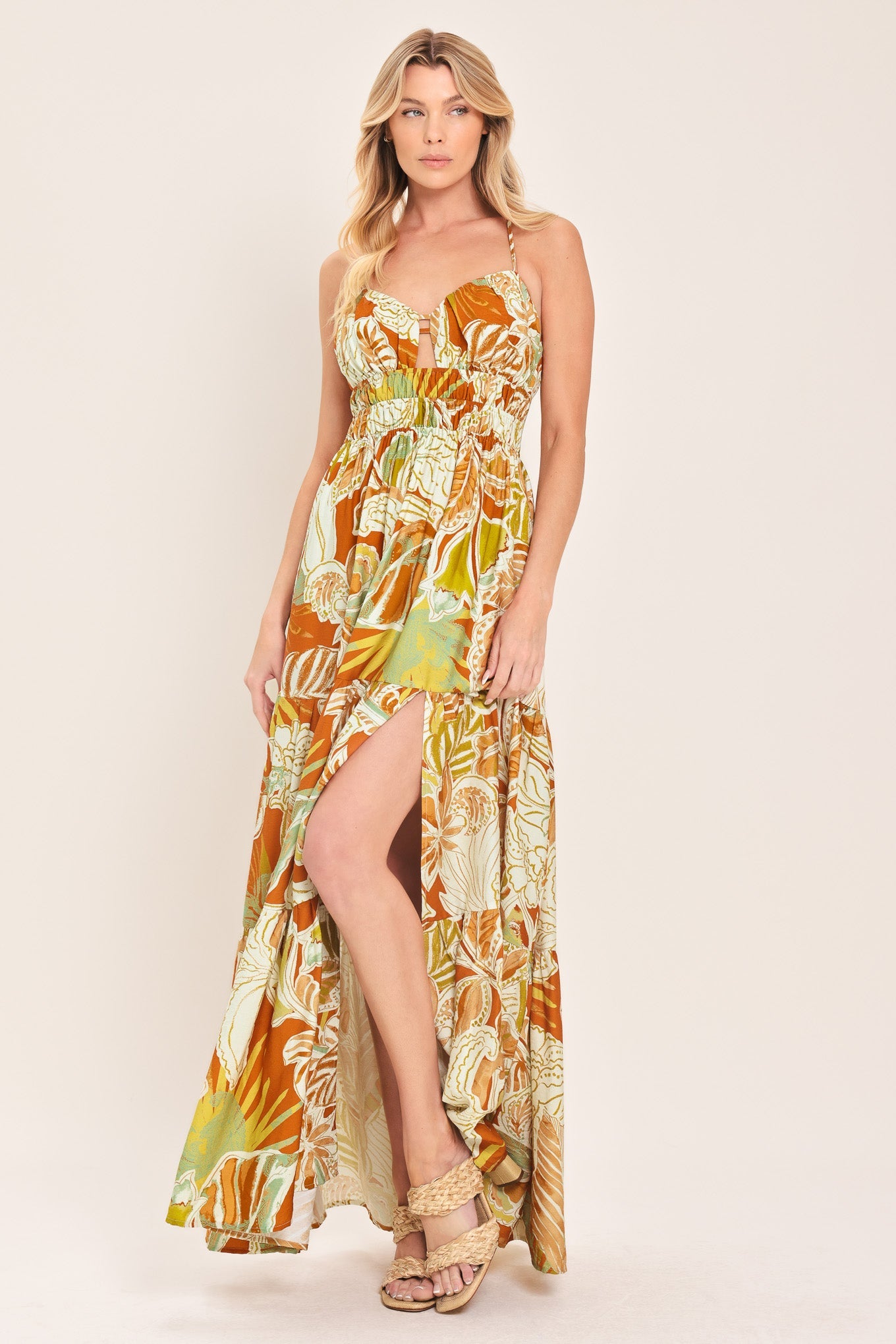Amalfi Palm Goddess Woven Maxi Dress – Italian Riviera Elegance for Sun & Sea