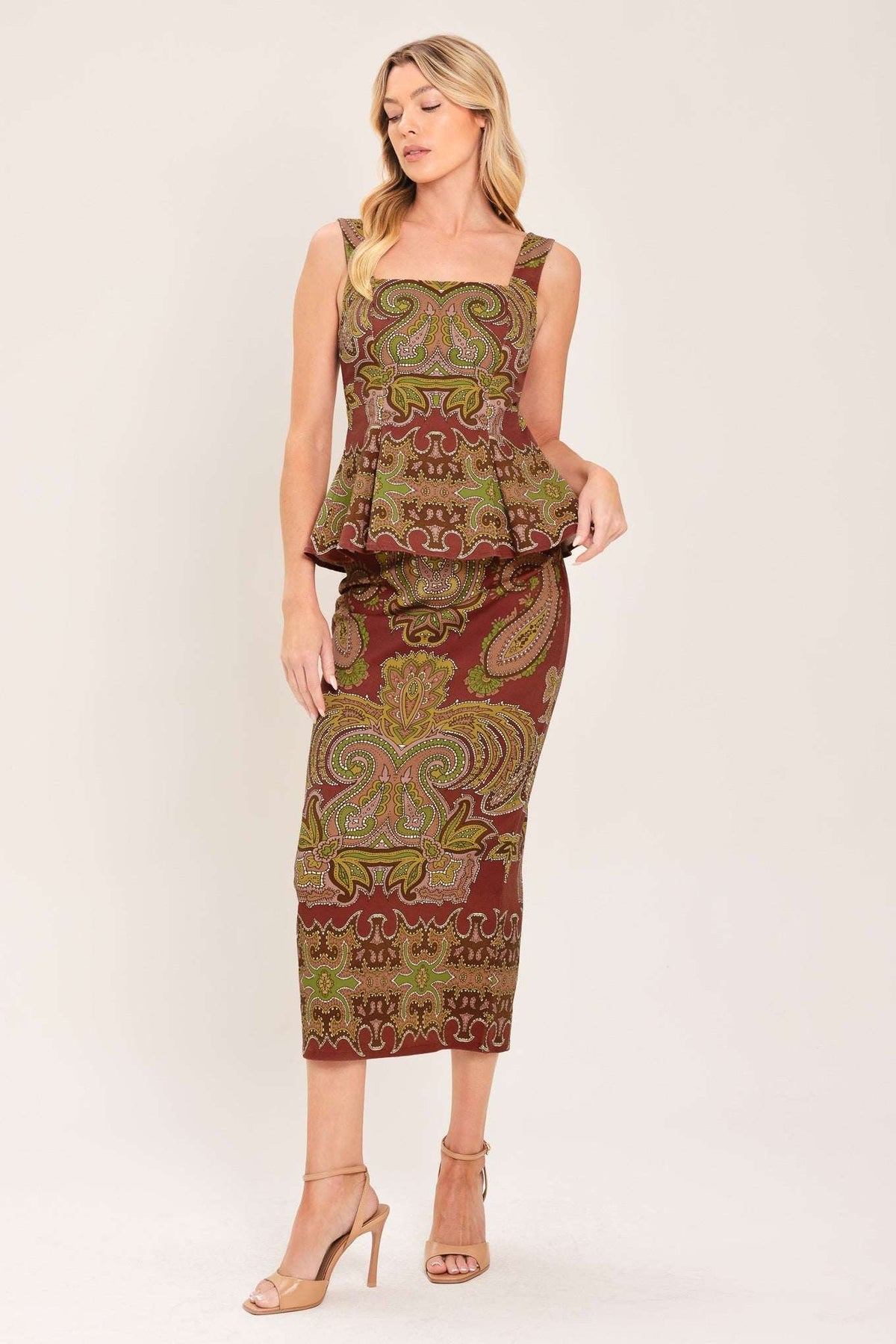 Rustic Medallion Woven Pencil Skirt