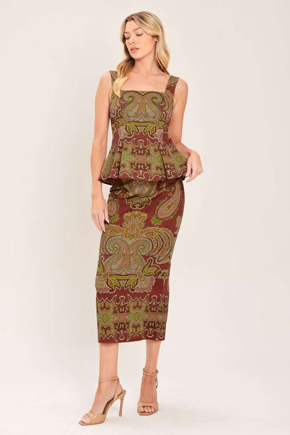 Rustic Medallion Woven Pencil Skirt