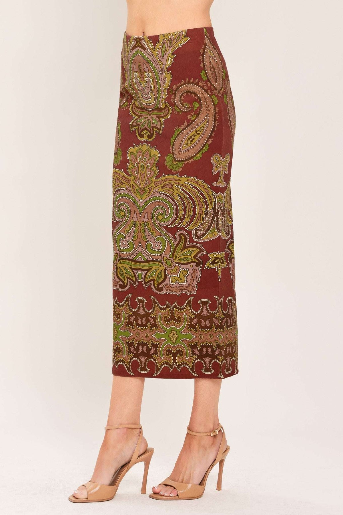 Rustic Medallion Woven Pencil Skirt