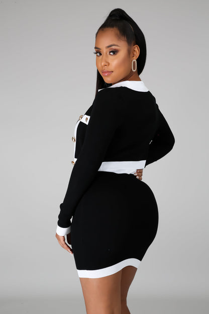 "As If" Black & White Mini Dress & Jacket Set – The Ultimate Power Suit for Modern Style