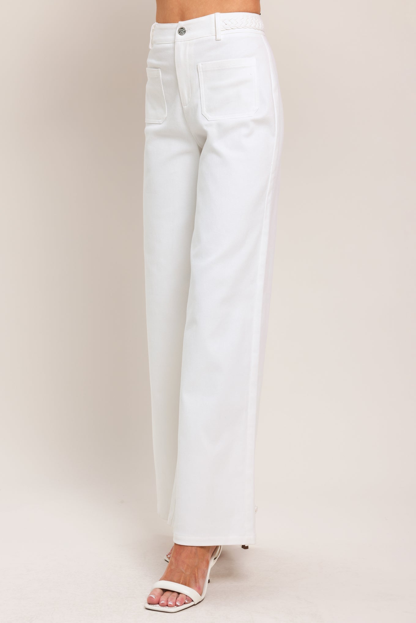 White pants on a plain background