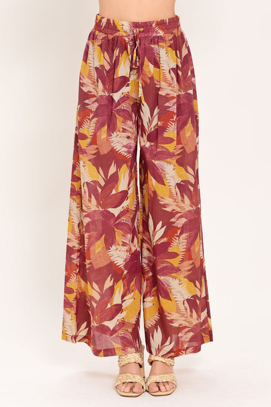Floral patterned pants on a white background