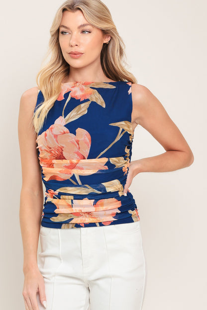 Deep Sea Bloom Power Mesh Tank Top - Effortless Style for Nights Out