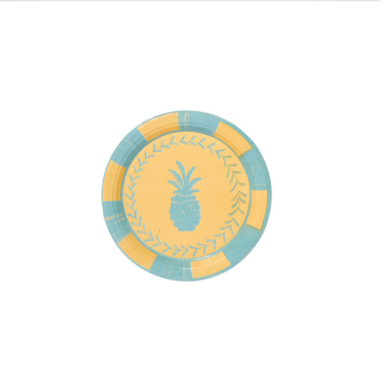 Paper plate with pineapple in dutch blue and yellow.