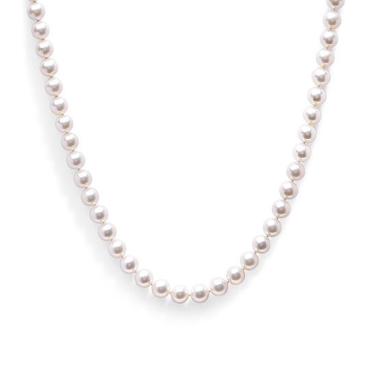 14K yellow gold necklace featuring an 8.0x8.5mm Akoya pearl strand with a smooth, lustrous finish.