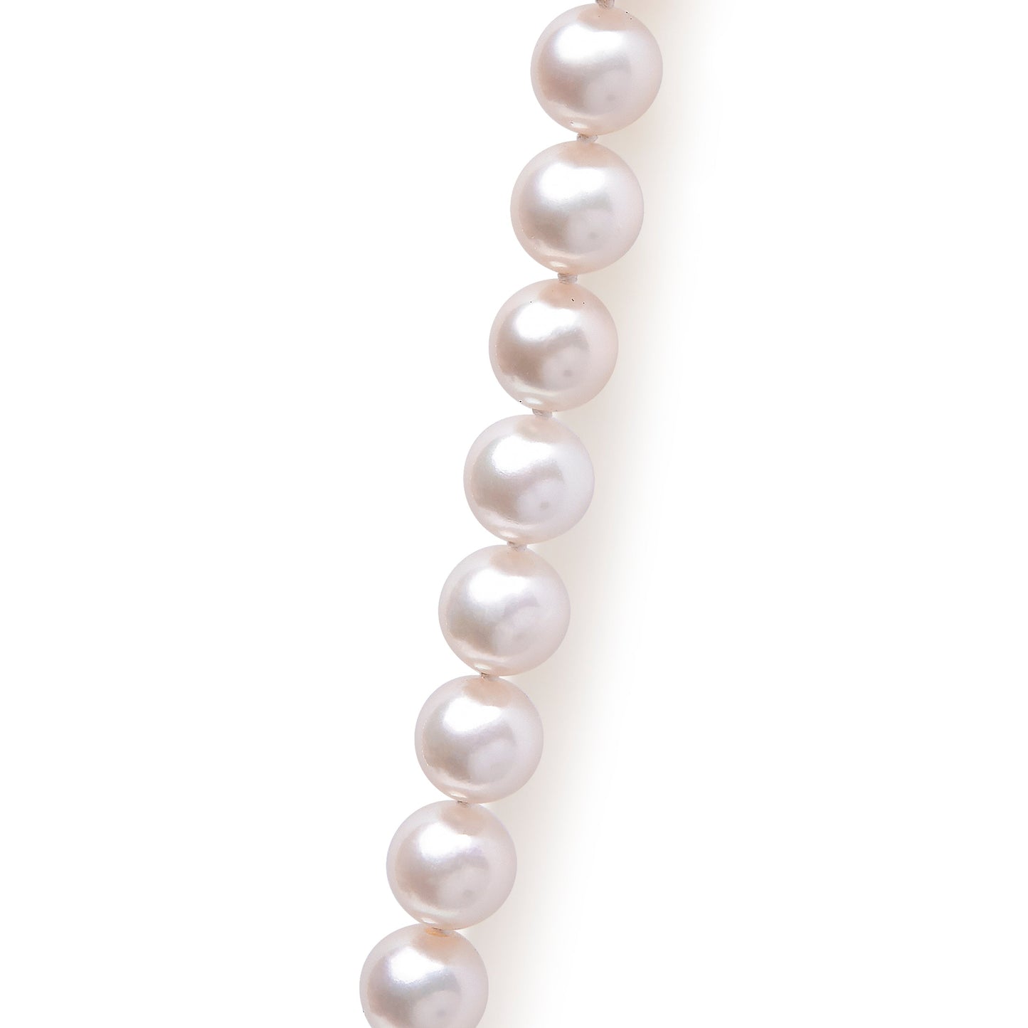 14K yellow gold necklace featuring a strand of 8.0x8.5mm Akoya pearls in a symmetrical arrangement.