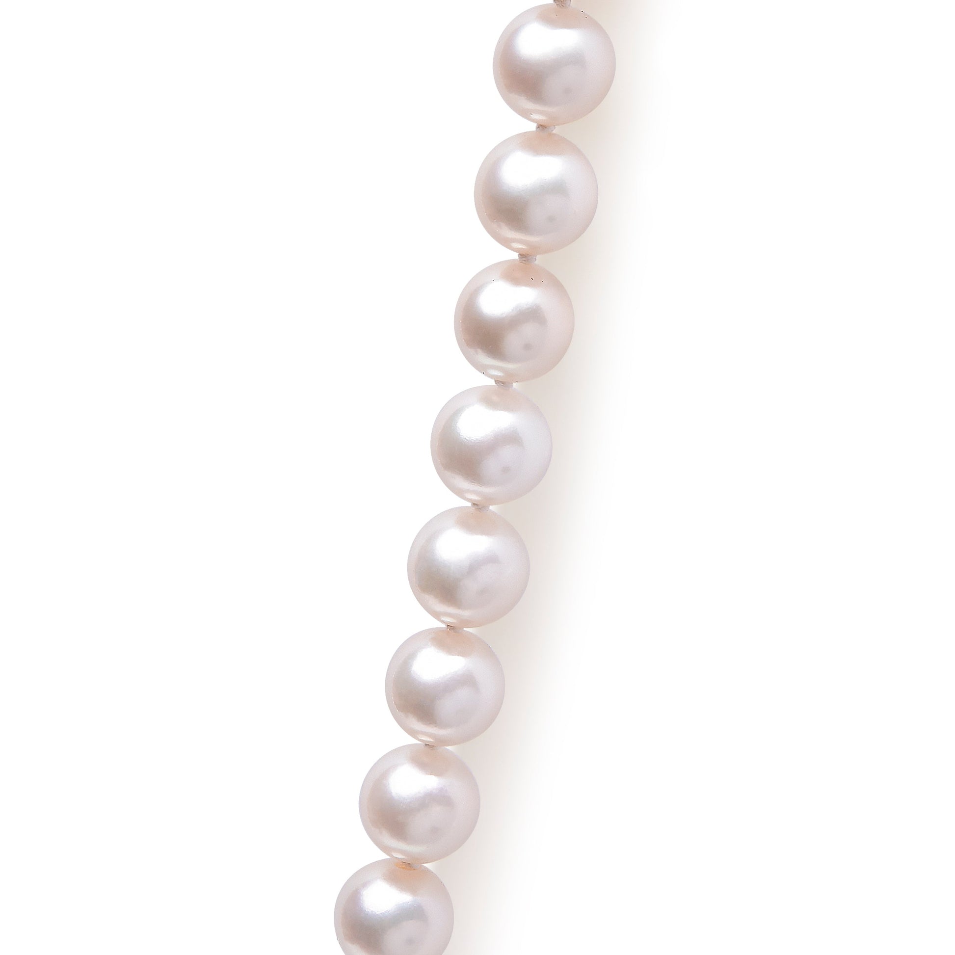 14K yellow gold necklace featuring a strand of 8.0x8.5mm Akoya pearls in a symmetrical arrangement.