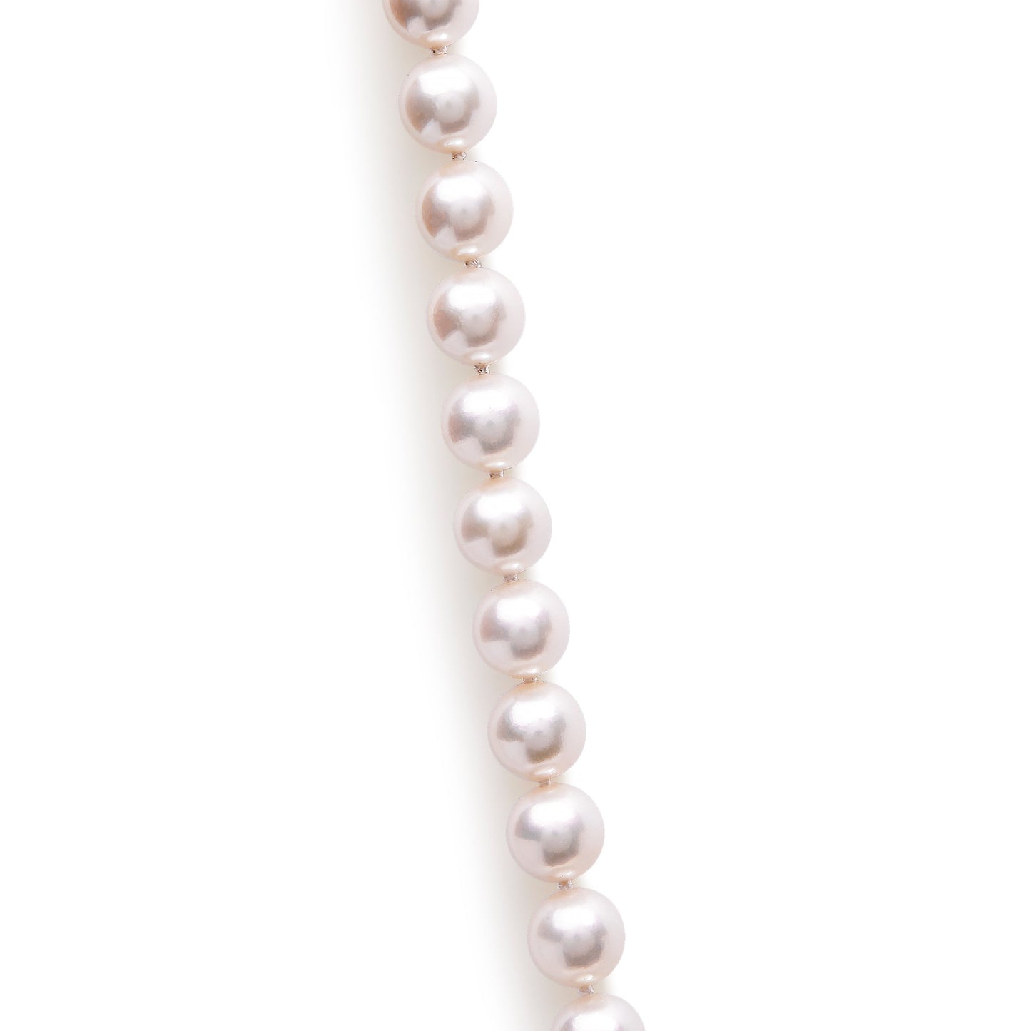 14K yellow gold strand necklace featuring 8.0x8.5mm Akoya pearls in a symmetrical arrangement.
