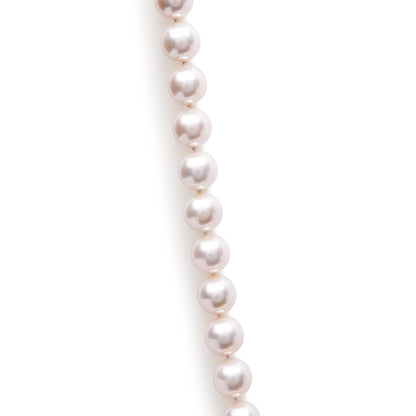 14K yellow gold strand necklace featuring 8.0x8.5mm Akoya pearls in a symmetrical arrangement.