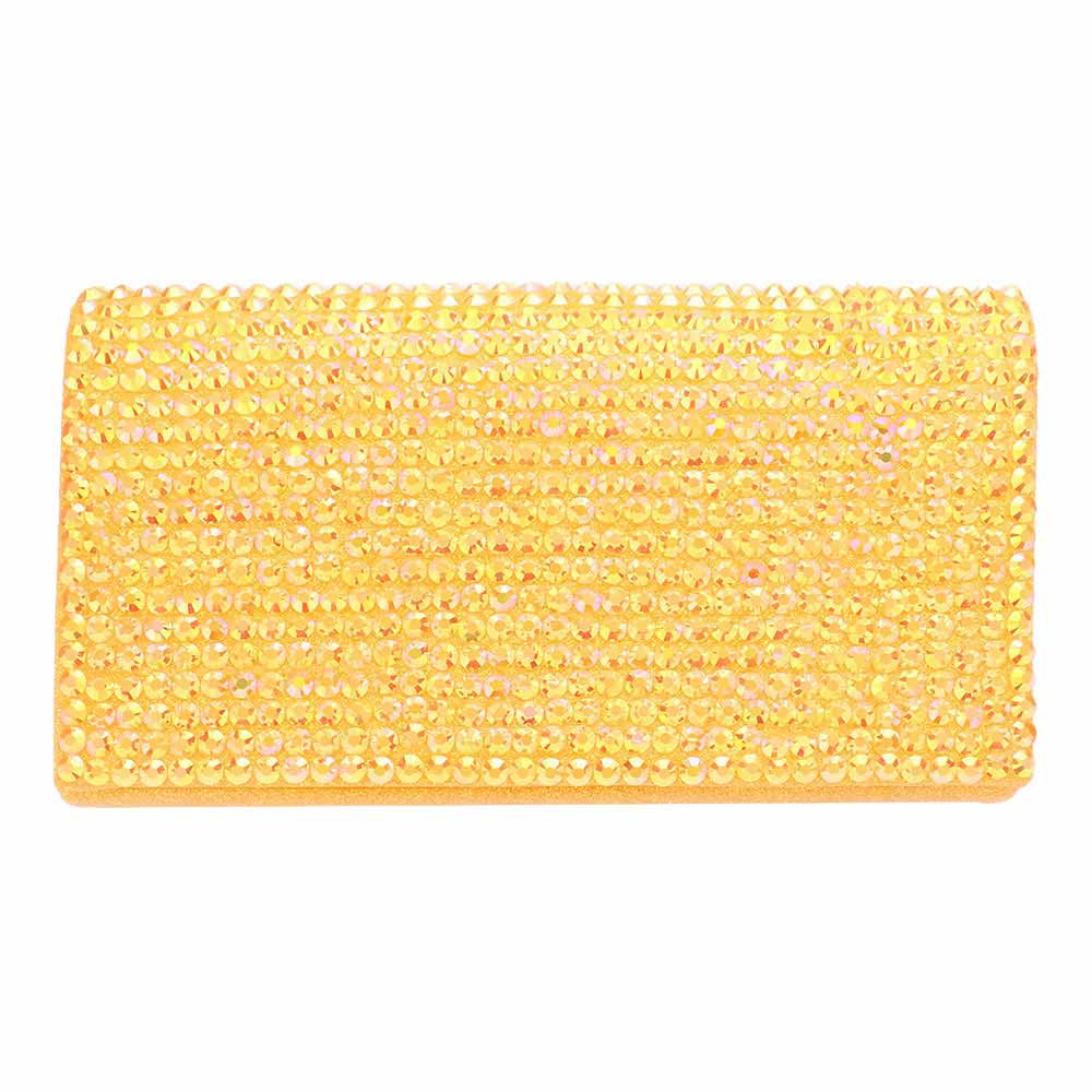 Yellow beaded clutch bag on a white background