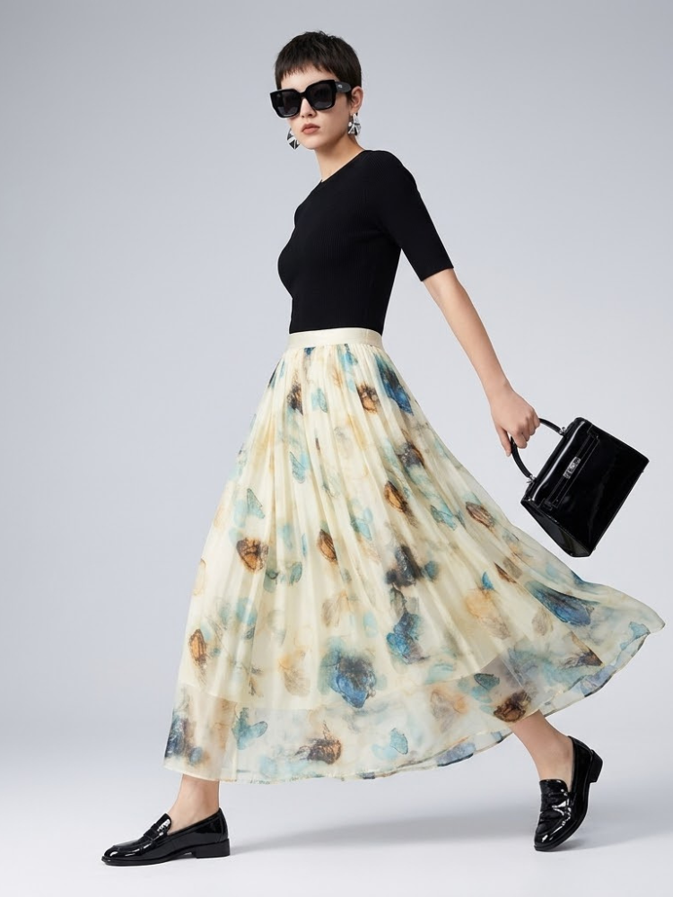 Hamptons Abstract Floral Silk Maxi Skirt
