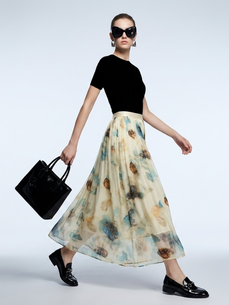 Hamptons Abstract Floral Silk Maxi Skirt