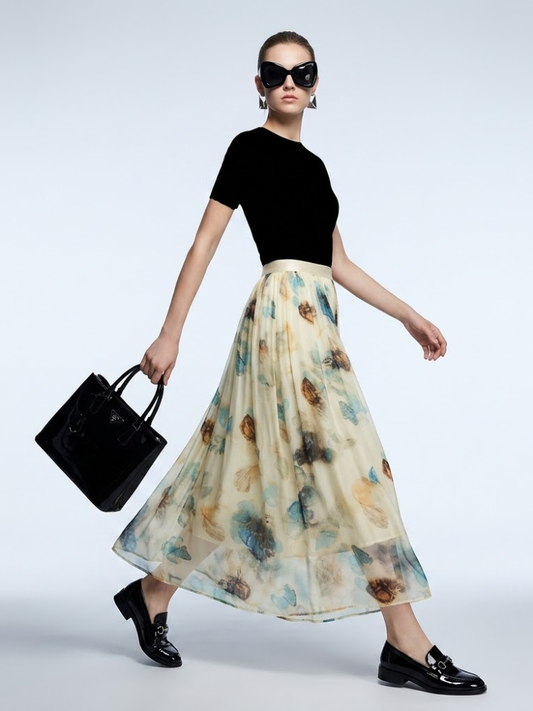 Hamptons Abstract Floral Silk Maxi Skirt