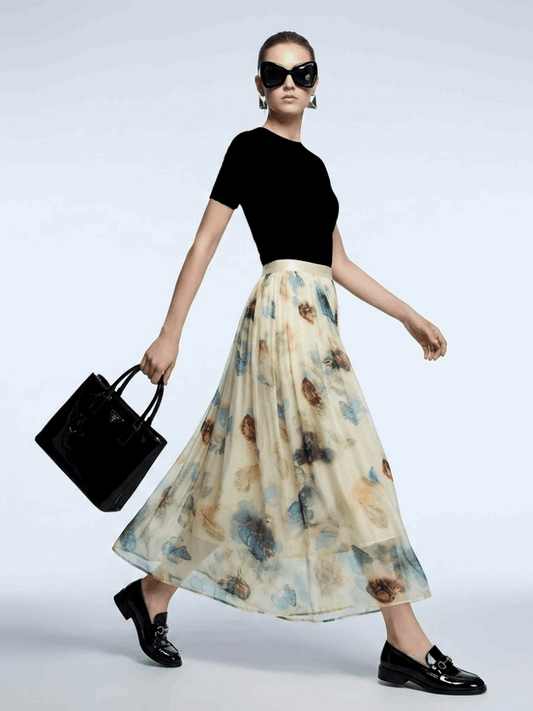 Hamptons Abstract Floral Silk Maxi Skirt