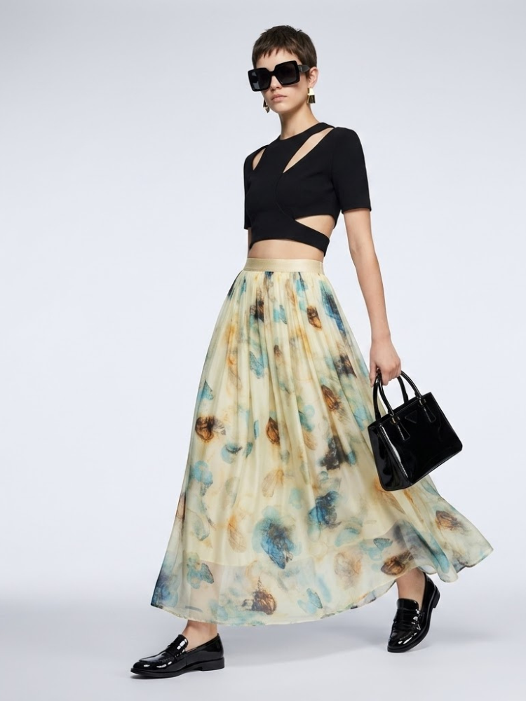 Hamptons Abstract Floral Silk Maxi Skirt